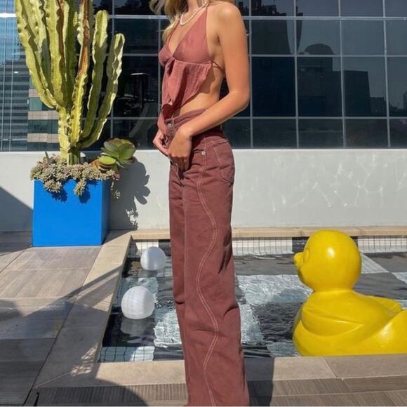 Zara Women’s Wide Leg Raw Hem Jean Sz 2 Wavy Side Seam Boho Western - Picture 13 of 13